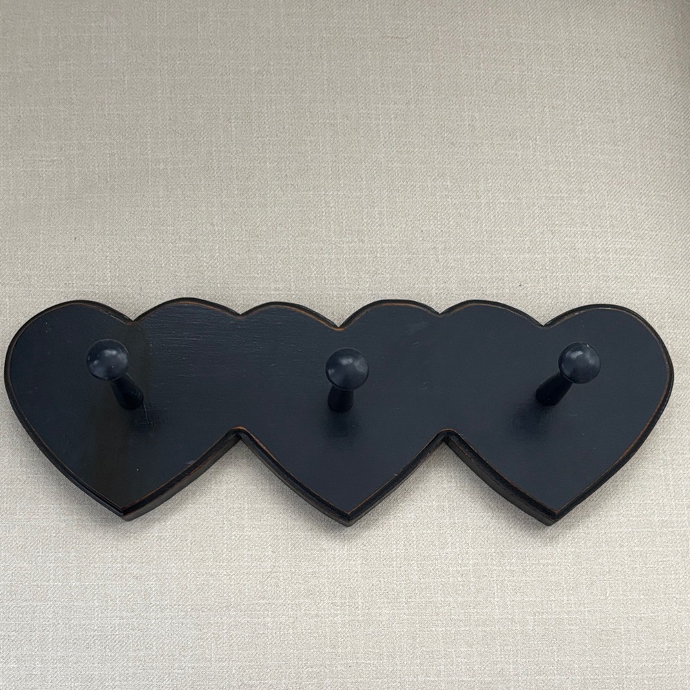 Wooden Triple Heart Wall Hook Rack - Decorative Home Wall Decor